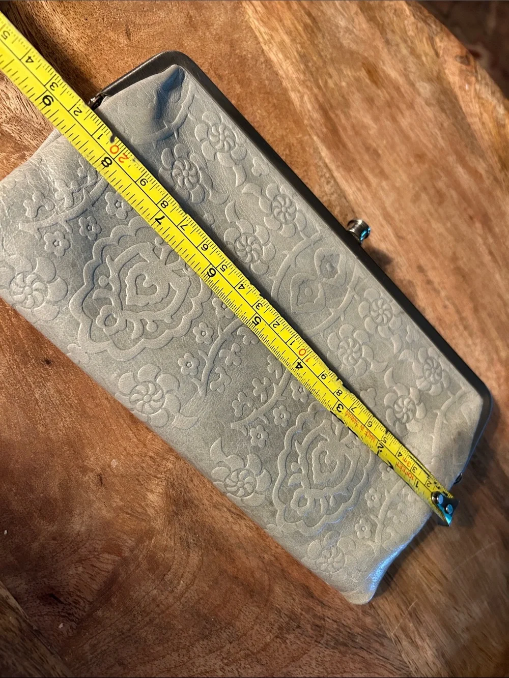 HOBO Metallic Cream Embossed Floral Kiss-Lock Clutch